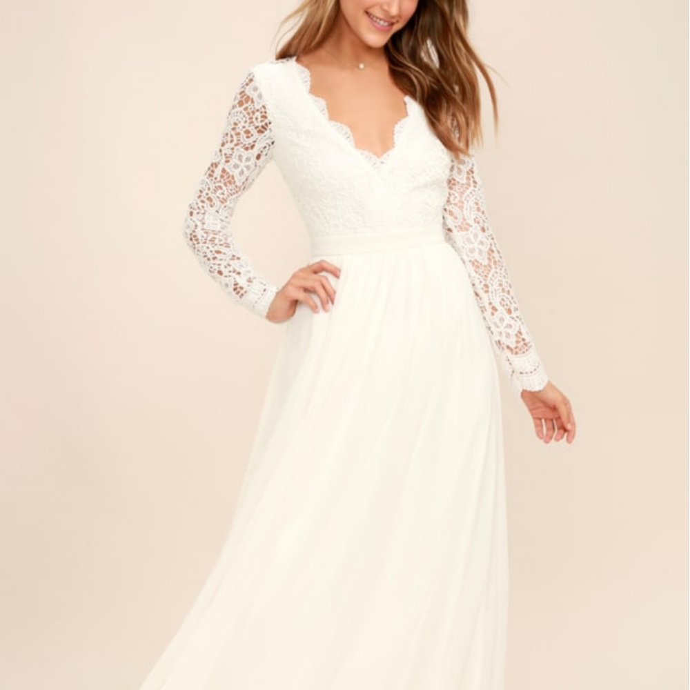 Awaken My Love White Long Sleeve Lace Maxi Dress